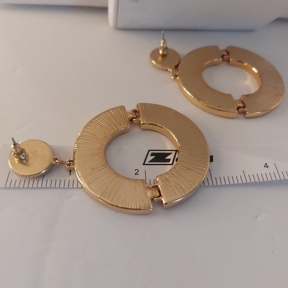 Large Gold Tone Hoop Swing Earrings Dangle Tortise Shell Blue Pink - Picture 5 of 7